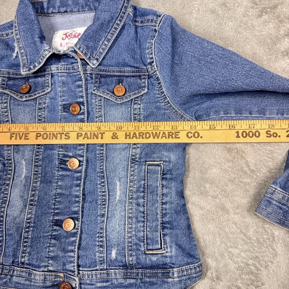 Justice Denim Jacket Girls Size‎ 8 Blue Jean Button Up Stretch Kids